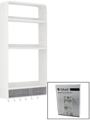 Shopwave Dila Beyaz Yapışkanlı Duvar Organizeri Plastik 3 RAF=14CM-19CM-30CM - 2 ÇEKMECE=40CM - 6 Askı 1