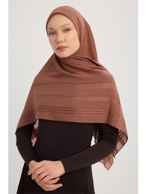 A25259 Jakarlı Simli Ekose Şifon Eşarp 120X120CM - Kahve