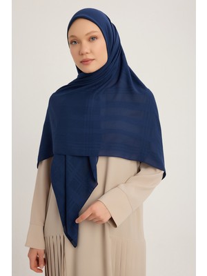 A25256 Jakarlı Ekose Şifon Eşarp 120X120CM - Lacivert