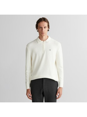Gant Erkek Beyaz Relaxed Fit Fermuarlı Triko