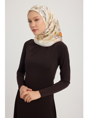 Schaless Pastoral - Ekru - %100 Ipek Twill Eşarp - 90X90 cm