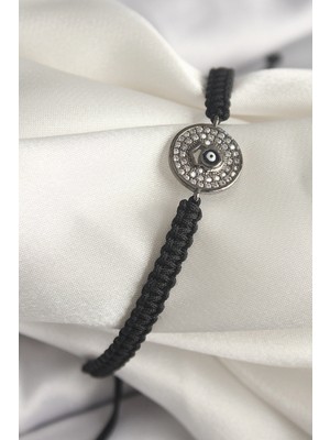 Shopwave Dila Pirinç Füme Renk Zirkon Taşlı Nazar Boncuk Işleme Makrome Asansörlü Model Kadın Bilekl