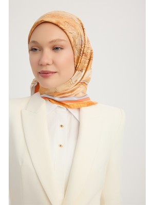 Schaless Hilal Şehri - Oranj - %100 Ipek Twill Eşarp - 90X90 cm