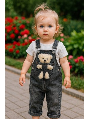 Oryeda Bebek Kız & Erkek Ayıcıklı Kot Salopet Tulum – 2 Renk – Yumuşak Denim, Günlük Kullanım
