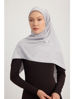 A1121 Mat Saten Pano Jakarlı Eşarp 110X110CM - Gümüş