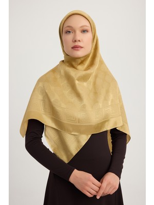 A1111 Jakarlı Parlak Saten Eşarp 110X110CM - Gold