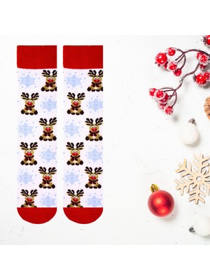Carnaval Socks Geyik Desenli Yılbaşı Temalı Beyaz Unisex Soket Çorap