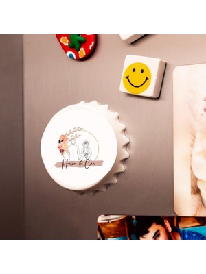 Çılgıntrend Kişiye Özel Düğün & Nikâh Hatırası Açacak Magnet – Isimli Çift Çizim Tasarımlı Buzdolabı Açacağı (10 Adet)