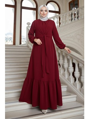 Bağlama Detaylı Ayrobin Elbise Bordo HM2873