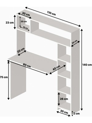 Dekomonte Çalışma Masası Kitaplıklı Masa Bilgisayar Masası 6 Bölmeli Çam