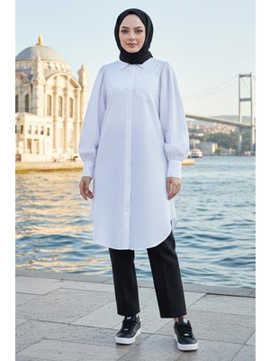 Balon Kol Cepli Tunik Beyaz HM2871