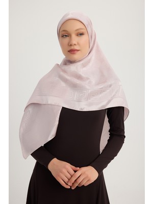 A1111 Jakarlı Parlak Saten Eşarp 110X110CM - Pudra