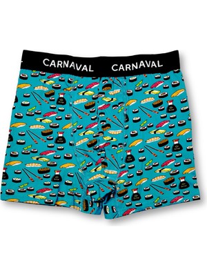Carnaval Socks Carnaval Sushi Desenli Premium Pamuklu Erkek Boxer -Yeşil  Renkli