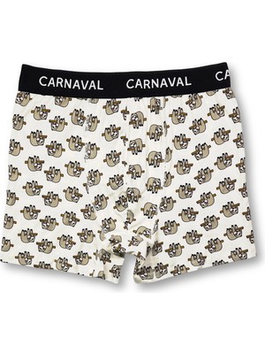 Carnaval Socks Carnaval Tembel Hayvan Desenli Premium Pamuklu Erkek Boxer -Krem Renkli