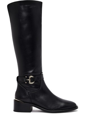 Derimod Kadın Siyah Fermuarlı Deri Çizme 25WFD153518