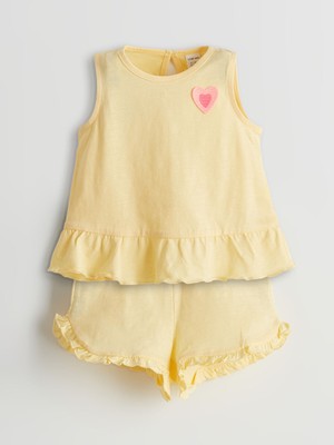 Lc Waikiki Yeni Sezon Kalp Baskılı Kız Bebek Bluz ve Şort 2'li