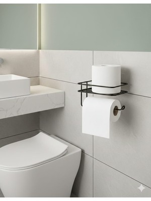 Octopus Bazaar Yapışkanlı Tuvalet Kağıtlığı Tutacağı Askısı Siyah Metal Tuvalet Kağıtlık