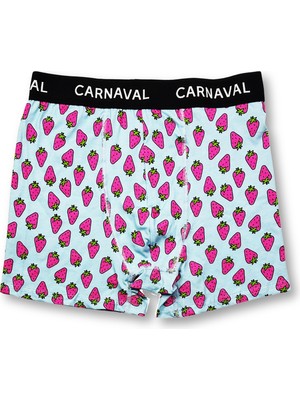 Carnaval Socks Carnaval Çilek Desenli Premium Pamuklu Erkek Boxer - Mavi Renkli