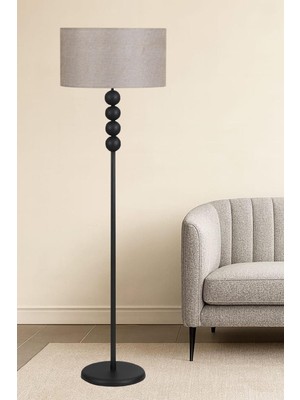 Taşcan Aydınlatma Lyon Siyah Toplu Metal Ayaklı Lambader Açık Kahve Şapka Modern , Oturma Odası ,yatak Odası , Salon Lambader