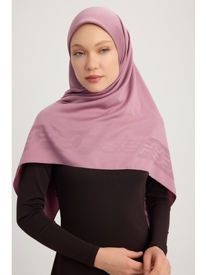 A1121 Mat Saten Pano Jakarlı Eşarp 110X110CM - Gül Kurusu