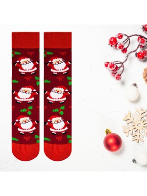 Carnaval Socks Noel Baba Yılbaşı Desenli Kırmızı Renkli Unisex Soket Çorap