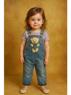 Oryeda Bebek Kız & Erkek Ayıcıklı Kot Salopet Tulum – 2 Renk – Yumuşak Denim, Günlük Kullanım