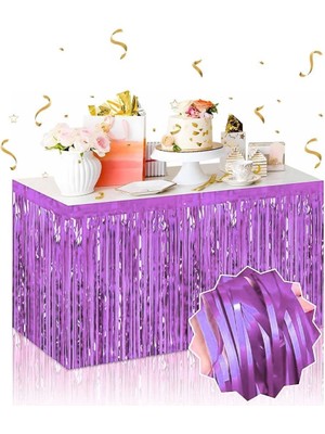Senson Kendinden Yapışkanlı Mor Metalize Püsküllü Masa Eteği – 75 x 275 cm Parti Süslemesi - Lisinya