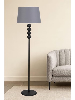 Taşcan Aydınlatma Lyon Siyah Toplu Metal Ayaklı Lambader Gri Şapka Modern , Oturma Odası ,yatak Odası , Salon Lambader