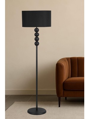 Taşcan Aydınlatma Lyon Siyah Toplu Metal Ayaklı Lambader Siyah Şapka  Modern , Oturma Odası ,yatak Odası , Salon Lambader