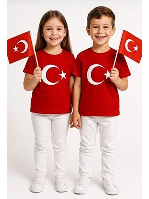 Lunas Tekstil Çocuk Tişört Türk Bayraklı Kırmızı