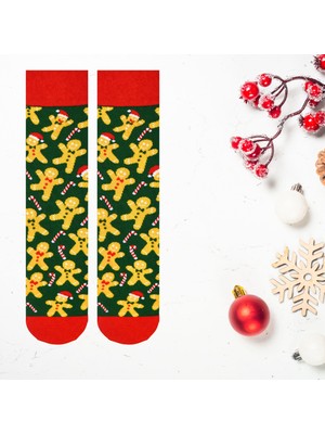 Carnaval Socks Noel Şapkalı Kurabiye Adam ve Candy Cane Desenli Yılbaşı Temalı Renkli Soket Çorap