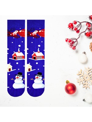 Carnaval Socks Krdan Adam ve Noel Baba Desenli Mavi Christmas Temalı Unisex Soket Çorap