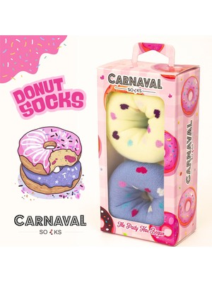 Carnaval Socks Carnaval Unisex Hediye Donut Kutusu Çorap - Renkli Tatlı Desenli Pamuk Çorap - Donut Socks Box