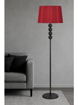 Taşcan Aydınlatma Lyon Siyah Toplu Metal Ayaklı Lambader Bordo Şapka Modern , Oturma Odası ,yatak Odası , Salon Lambader