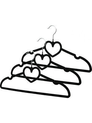 Shopwave Dila 3pcs Siyah Kadife Kaplı - Kalpli Plastik Askı Metal Uçlu (5047) 115524