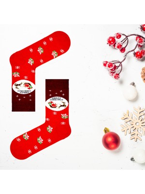 Carnaval Socks Merry Christmas Yazılı Unisex Yılbaşı Desenli Renkli Soket Çorap
