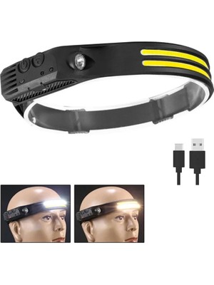 Shopwave Dila Sensörlü Far Cob LED Far Şarj Edilebilir Kafa Feneri 18650 Dahili Pil Açık Hava Balıkçı