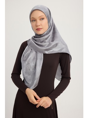 A1111 Jakarlı Parlak Saten Eşarp 110X110CM - Gümüş