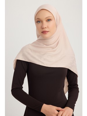 A0622 Mat Saten Pano Jakarlı Eşarp 100X100CM - Bej