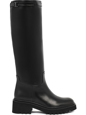 Derimod Kadın Siyah Fermuarlı Kalın Tabanlı Deri Çizme 25WFD102018