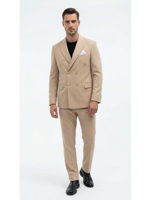 Plus Scorpion Erkek Kruvaze Gold Düğmeli Dokulu Likralı  Kumaş Takım Elbise”– Modern Kesim Şık Tasarım