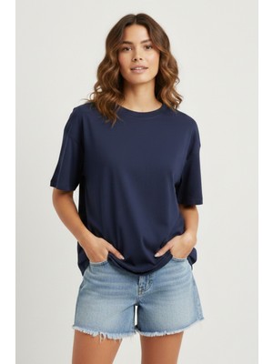 Softandbasic Kadın %100 Organik Pamuk Oversize Fit Basic Yuvarlak Yaka T-Shirt