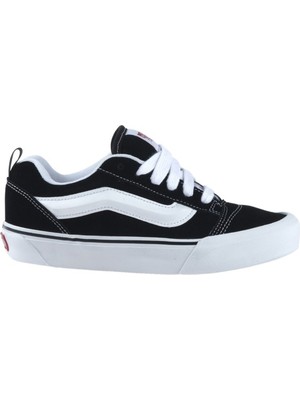 Vans Knu Skool Siyah Spor Ayakkabı Kadın Düz Taban Pürüzsüz Deri ile Konforlu Tasarım