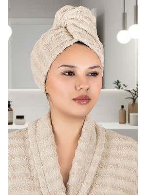 Elart Soft Havlu Saç Kurulama Bonesi Bej