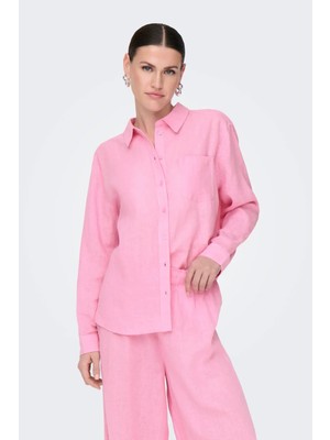 Only Kadın Onltokyo Uzun Kollu Keten Gömlek 15259585 Pembe