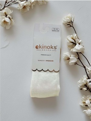 Ekinoks Düz Renk Dikişsiz Koton Unısex Çocuk Külotlu Çorap - Ekru - 3 - 4 Yaş Ekru