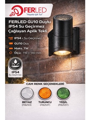 FERLED GU10 Duylu IP54 Su Geçirmez Çağlayan Aplik Tekli | Maks. 7W | Dış Mekan Duvar Aydınlatma