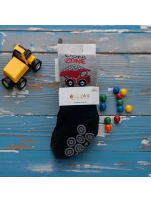 Ekinoks Iş Makinesi Desenli Dikişsiz Kaymaz Taban Koton Erkek Çocuk Külotlu Çorap - RYZEÇ012 - Gri - 5 - 6 Yaş Gri