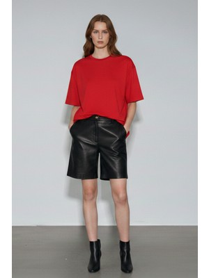 Softandbasic Kadın %100 Organik Pamuk Oversize Fit Basic Yuvarlak Yaka T-Shirt