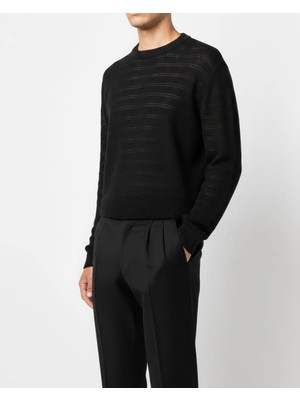 Italyan Stil Erkek Bisiklet Yaka Triko Kazak Siyah T13138